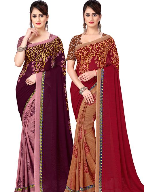 women pack of 2 casual wear combo sarees with blouse - 21477842 - Very Small Image - 1