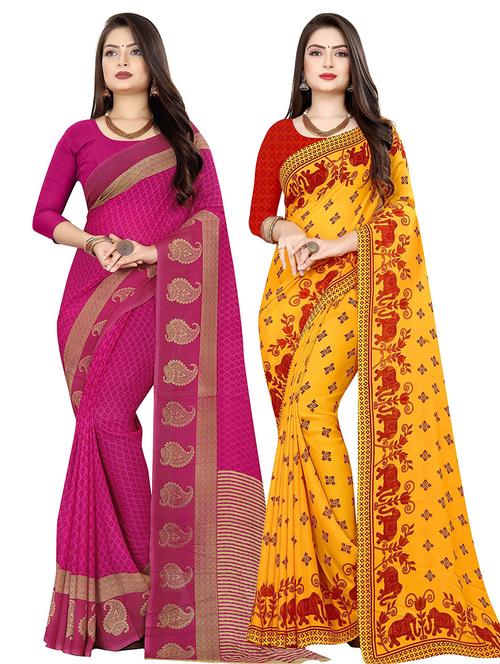 women pack of 2 casual wear combo sarees with blouse - 21477845 - Very Small Image - 1