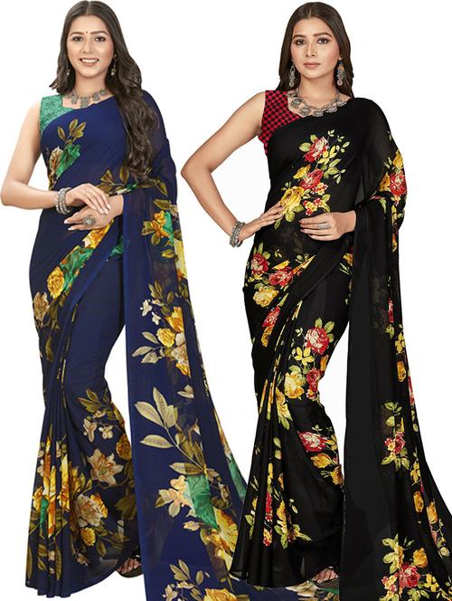 women pack of 2 casual wear sarees with blouse - 21477847 - Very Small Image - 1