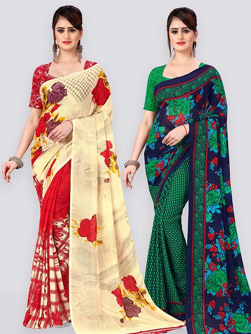 women pack of 2 casual wear sarees with blouse - 21477849 - Very Small Image - 1