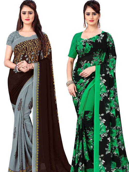 women pack of 2 casual wear combo sarees with blouse - 21477850 - Very Small Image - 1