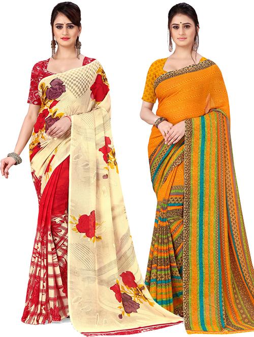 women pack of 2 casual wear combo sarees with blouse - 21477851 - Very Small Image - 1