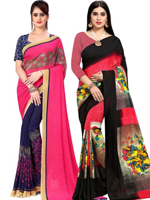 women pack of 2 casual wear combo sarees with blouse - 21477852 - Very Small Image - 1
