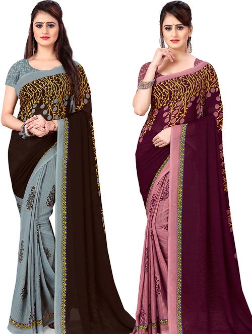 women pack of 2 casual wear combo sarees with blouse - 21477854 - Very Small Image - 1