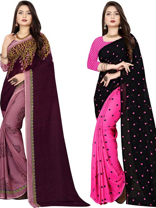 women pack of 2 casual wear combo sarees with blouse - 21477855 - Very Small Image - 1