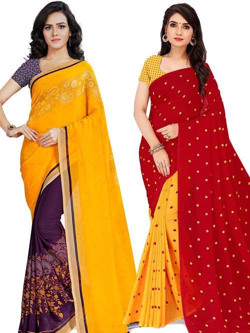 women pack of 2 casual wear combo sarees with blouse - 21477859 - Very Small Image - 1