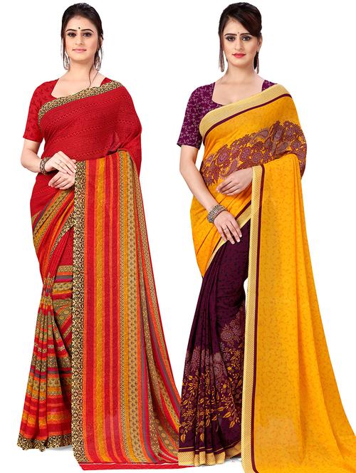 women pack of 2 casual wear sarees with blouse - 21477862 - Very Small Image - 1