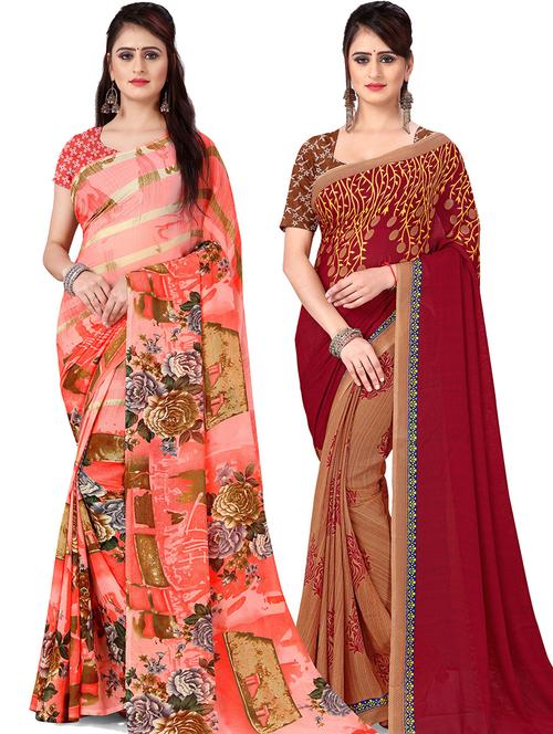 women pack of 2 printed casual wear saree with blouse - 21477866 - Very Small Image - 1