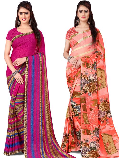 women pack of 2 casual wear sarees with blouse - 21477874 - Very Small Image - 1