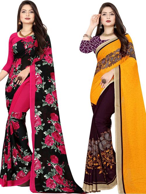 women pack of 2 casual wear combo sarees with blouse - 21477879 - Very Small Image - 1