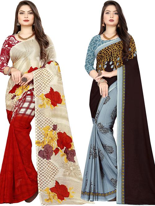 women pack of 2 casual wear sarees with blouse - 21477885 - Very Small Image - 1