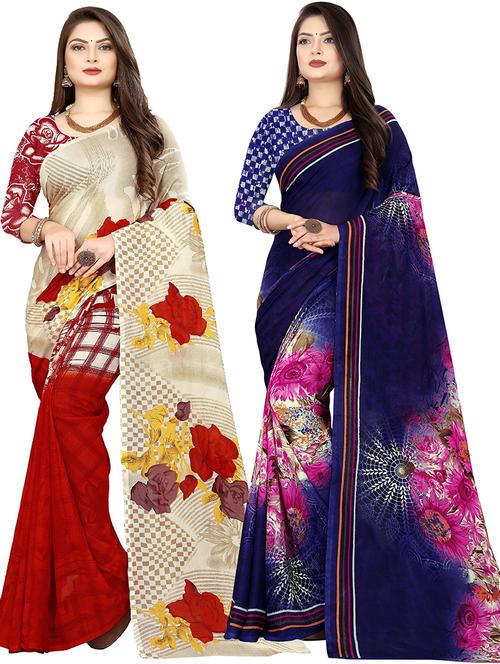 women pack of 2 casual wear combo sarees with blouse - 21477890 - Very Small Image - 1