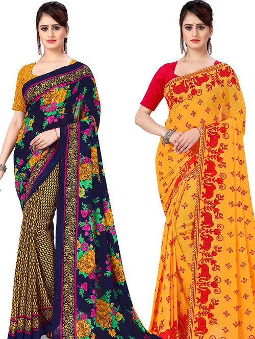 women pack of 2 casual wear combo sarees with blouse - 21477893 - Very Small Image - 1