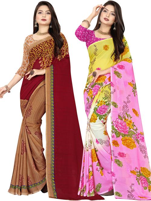 women pack of 2 casual wear combo sarees with blouse - 21477898 - Very Small Image - 1