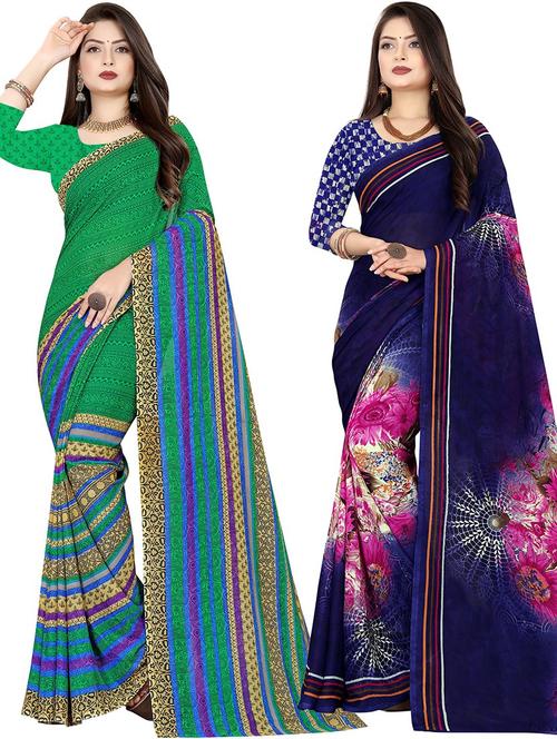 women pack of 2 casual wear combo sarees with blouse - 21477900 - Very Small Image - 1