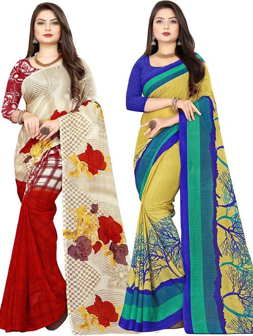 women pack of 2 casual wear combo sarees with blouse - 21477904 - Very Small Image - 1