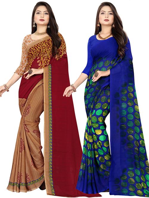 women pack of 2 casual wear sarees with blouse - 21477905 - Very Small Image - 1