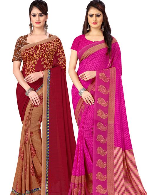 women pack of 2 casual wear combo sarees with blouse - 21477907 - Very Small Image - 1