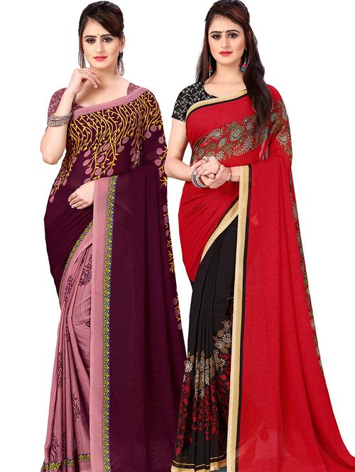 women pack of 2 casual wear combo sarees with blouse - 21477915 - Very Small Image - 1