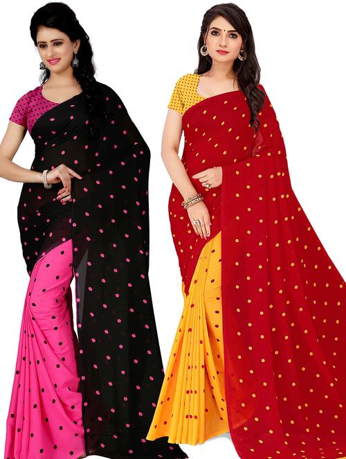 women pack of 2 casual wear combo sarees with blouse - 21477919 - Very Small Image - 1