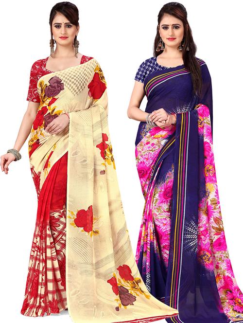 women pack of 2 casual wear combo sarees with blouse - 21477926 - Very Small Image - 1