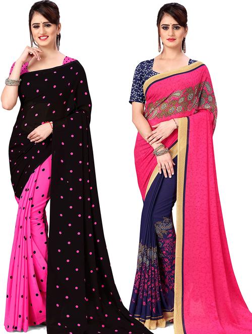 women pack of 2 casual wear combo sarees with blouse - 21477934 - Very Small Image - 1