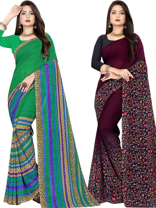 women pack of 2 casual wear combo sarees with blouse - 21477935 - Very Small Image - 1