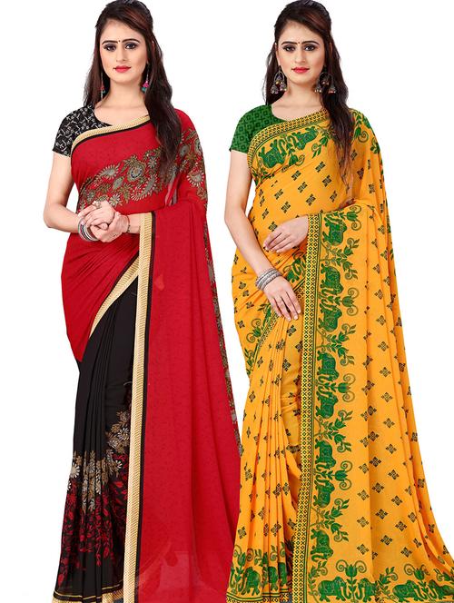 women pack of 2 casual wear combo sarees with blouse - 21477936 - Very Small Image - 1