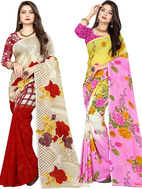 women pack of 2 casual wear combo sarees with blouse - 21477941 - Very Small Image - 1