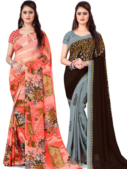 multi colored georgette combo saree with blouse - 21477945 - Very Small Image - 1