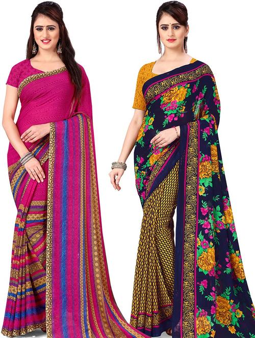 women pack of 2 casual wear combo sarees with blouse - 21477951 - Very Small Image - 1