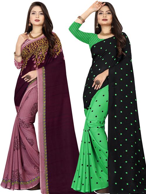 women pack of 2 casual wear combo sarees with blouse - 21477954 - Very Small Image - 1