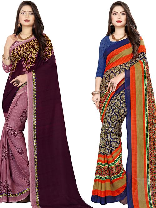 women pack of 2 casual wear combo sarees with blouse - 21477955 - Very Small Image - 1