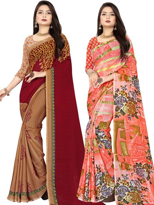 women pack of 2 casual wear combo sarees with blouse - 21477967 - Very Small Image - 1