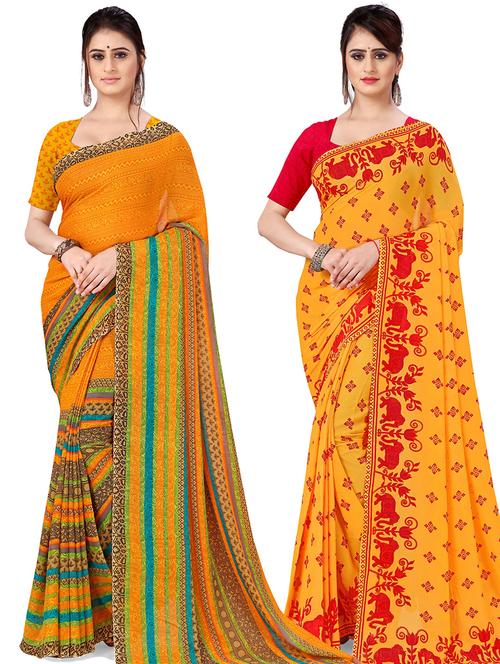 women pack of 2 casual wear combo sarees with blouse - 21477968 - Very Small Image - 1