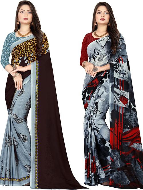 women pack of 2 casual wear combo sarees with blouse - 21477969 - Very Small Image - 1