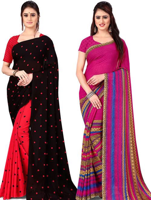 women pack of 2 casual wear combo sarees with blouse - 21477970 - Very Small Image - 1
