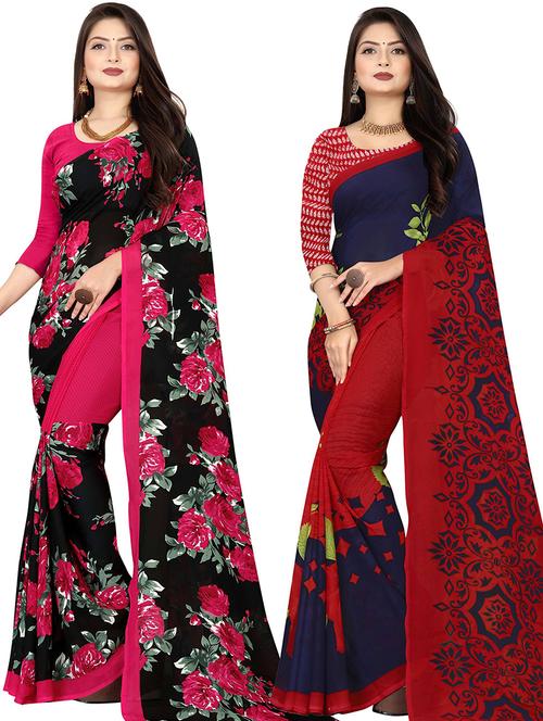 women pack of 2 casual wear combo sarees with blouse - 21477971 - Very Small Image - 1