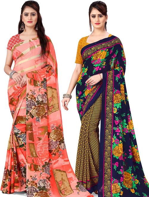 women pack of 2 casual wear combo sarees with blouse - 21477972 - Very Small Image - 1