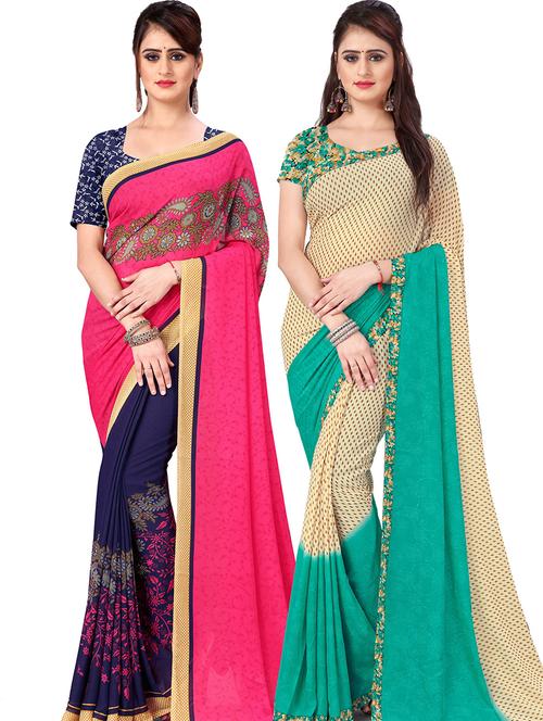 women pack of 2 casual wear combo sarees with blouse - 21477984 - Very Small Image - 1
