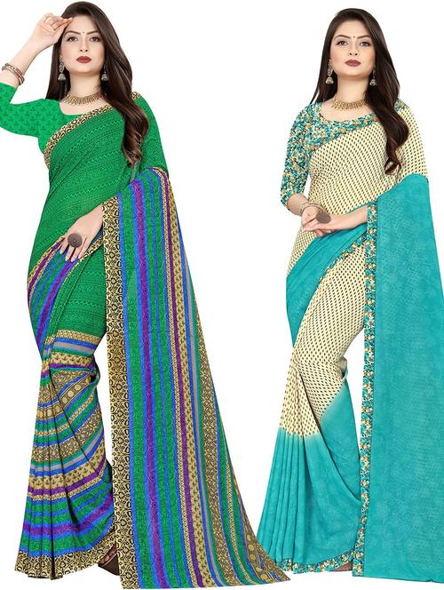 women pack of 2 casual wear combo sarees with blouse - 21477986 - Very Small Image - 1