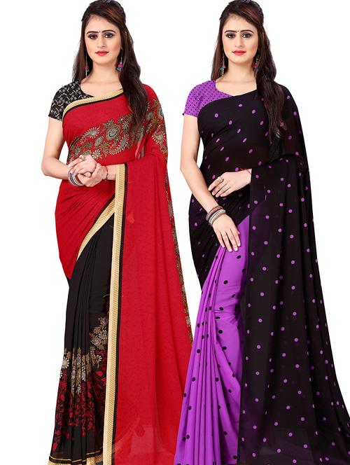 women pack of 2 casual wear combo sarees with blouse - 21477995 - Very Small Image - 1