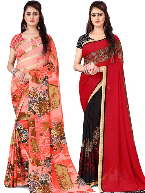 women pack of 2 casual wear combo sarees with blouse - 21478002 - Very Small Image - 1