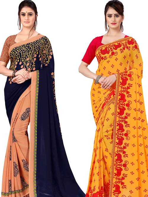 women pack of 2 casual wear combo sarees with blouse - 21478004 - Very Small Image - 1
