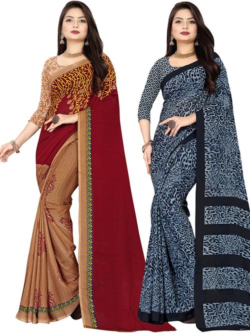 women pack of 2 casual wear combo sarees with blouse - 21478016 - Very Small Image - 1