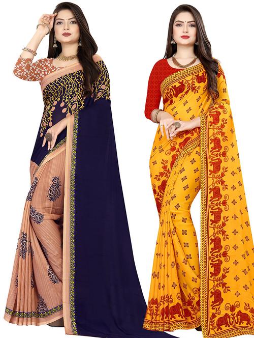women pack of 2 casual wear combo sarees with blouse - 21478023 - Very Small Image - 1