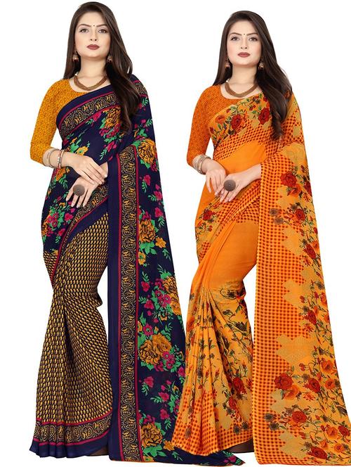 women pack of 2 casual wear combo sarees with blouse - 21478024 - Very Small Image - 1