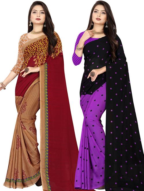 women pack of 2 casual wear combo sarees with blouse - 21478026 - Very Small Image - 1