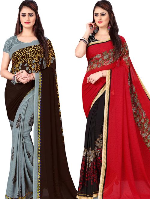 women pack of 2 casual wear combo sarees with blouse - 21478042 - Very Small Image - 1