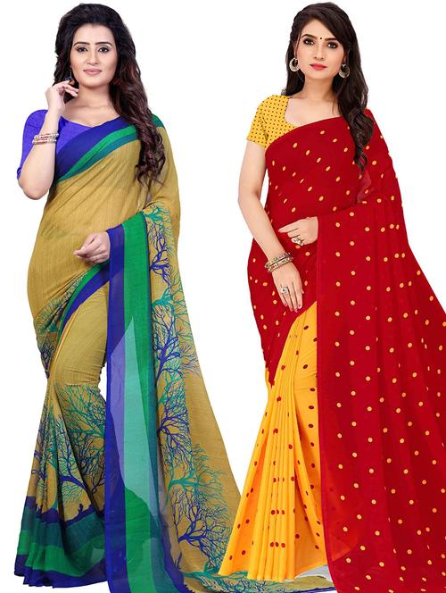 women pack of 2 casual wear combo sarees with blouse - 21478049 - Very Small Image - 1